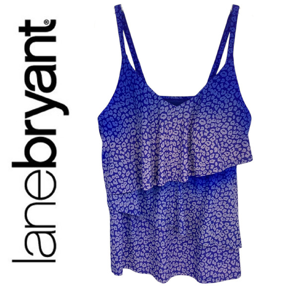 NEW Lane Bryant Sz 18 Tiered Leopard Blue Ombre Ruffle Tankini Swim Top NWOT - Picture 1 of 7